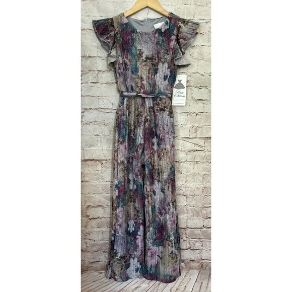 RARE EDITIONS Big Girl Lurex Jumpsuit Size 12 Silver Metallic Glitter Flutter - Picture 1 of 6